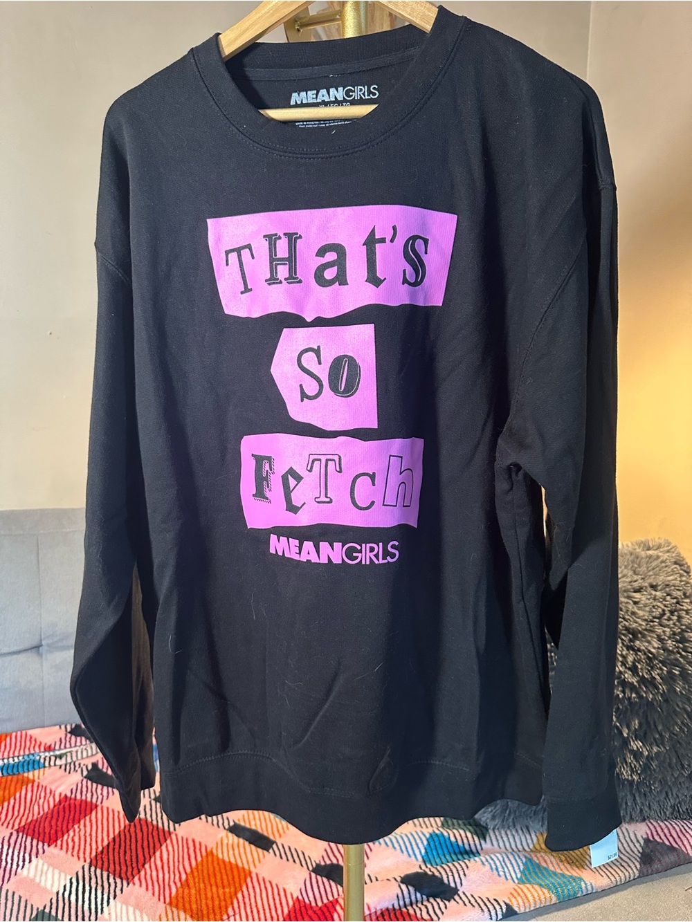 MAD Engine Mean Girls "That's So Fetch" Black Sweatshirt with Pink Graphic